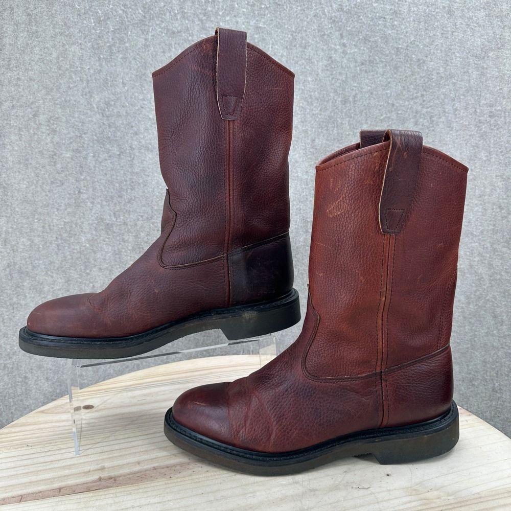 NICE Wellington work Boots Mens 8.5 W Brown Leather Pull On Oil Resistant